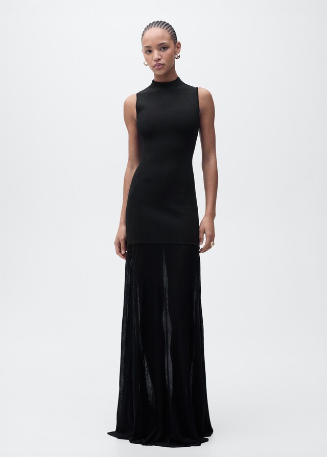 Mango Vestido Punto Falda Semitransparente
