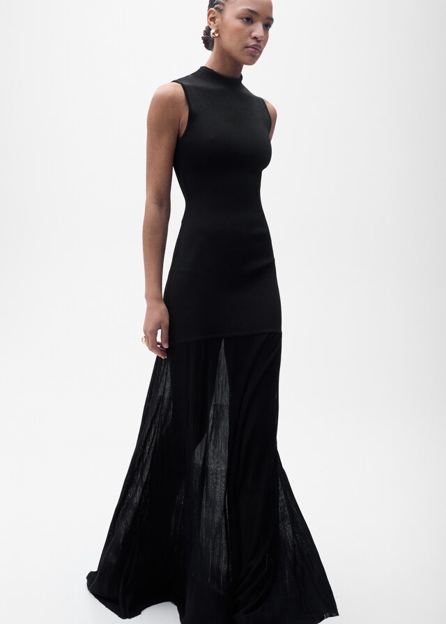 Mango Vestido Punto Falda Semitransparente