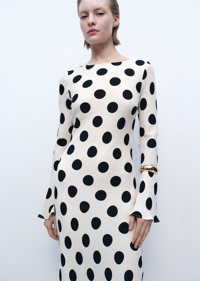 mango Vestido topos manga acampanada