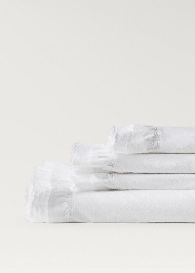 Mango Sábana Encimera Algodón Lavado Volante Lino Cama 150/160 Cm