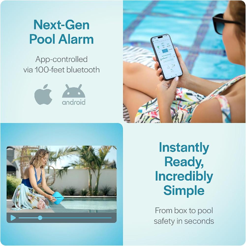 Nacnic Alarma Inteligente Para Piscina Con Aplicación Bluetooth Para Piscinas Sobre El Suelo Y En El Suelo Sirena Fuerte De 110 DB IP68 Impermeable Instalación En Segundos