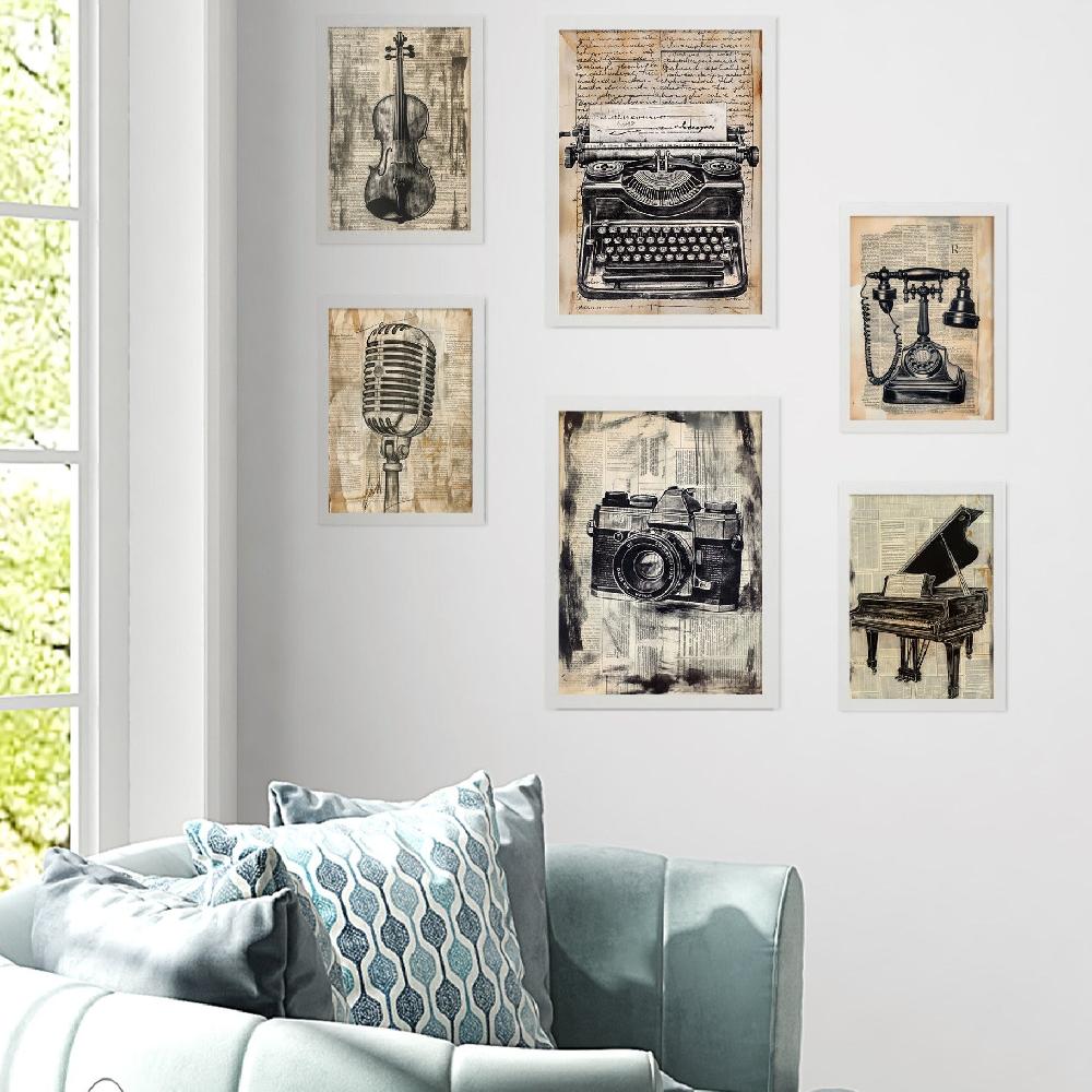 Nacnic Amor Vintage. Cámara Micro Piano Violín Teléfono - Laminas