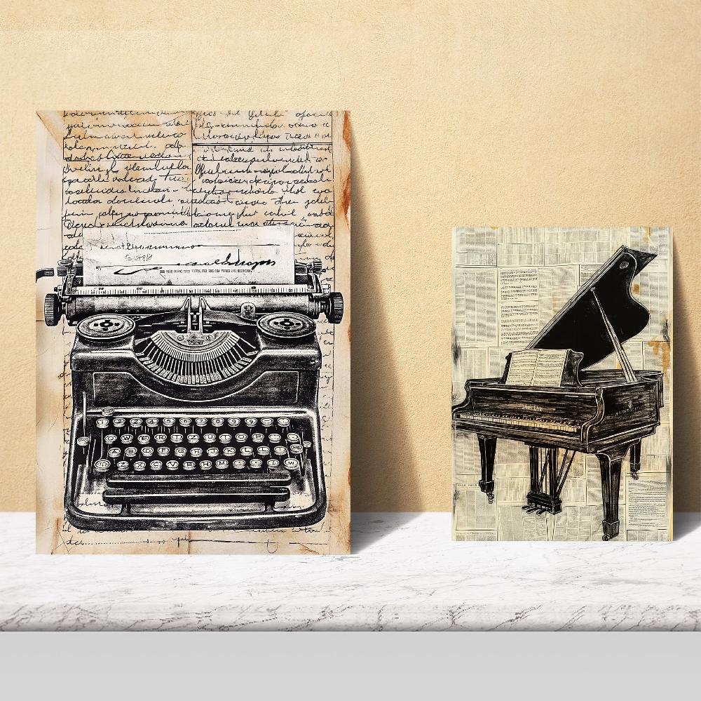 Nacnic Amor Vintage. Cámara Micro Piano Violín Teléfono - Laminas