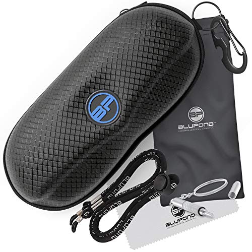 nacnic BLUPOND Estuche de gafas de sol semi duro EVA Shell con gancho colgante de metal Clip de cinturón de almacenamiento de gafas de sol Bluelogo Medium