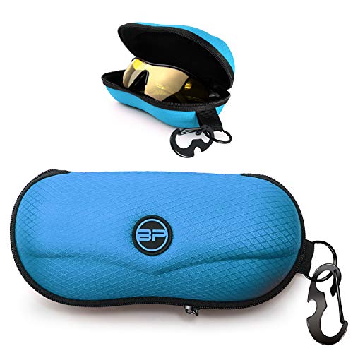 nacnic BLUPOND Funda de gafas de sol semi duro EVA Shell con gancho colgante de metal Clip de cinturón Gafas de sol Almacenamiento Azul claro Medium