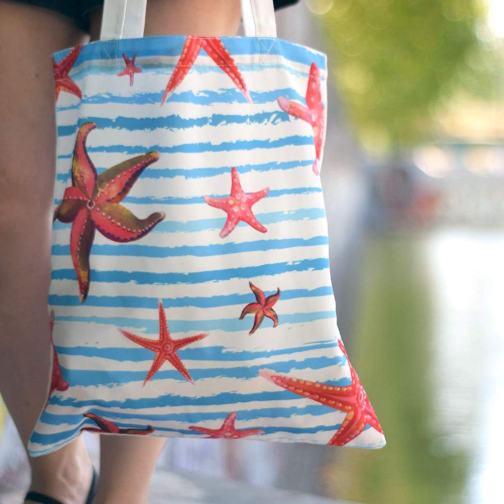 nacnic Bolsa Tote de tela | Diseño Estrellas de mar | Bolso con asas largas multiusos reutilizable y ecológico