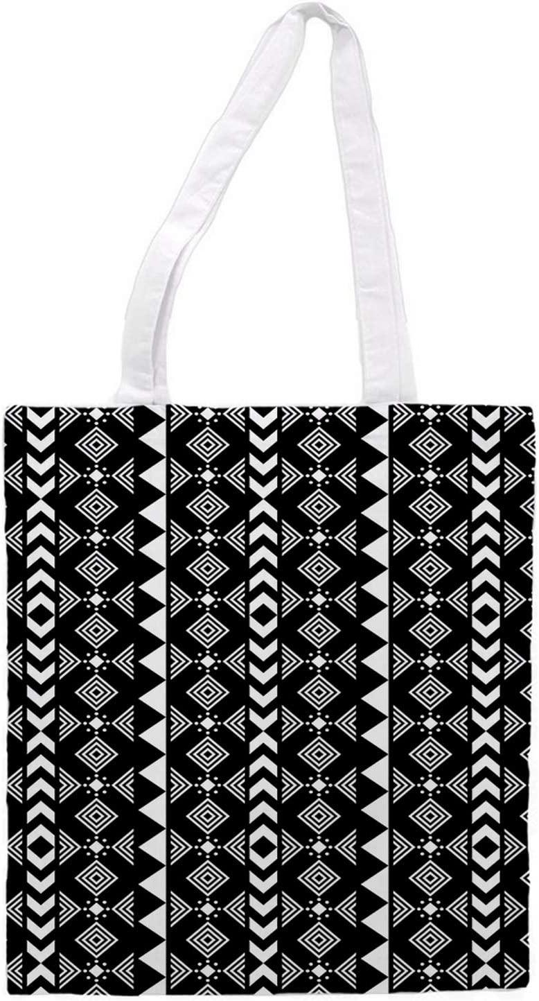 Nacnic Bolsa Tote De Tela | Diseño Geométrico Blanco Y Negro | Bolso Con Asas Largas Multiusos Reutilizable Y Ecológico
