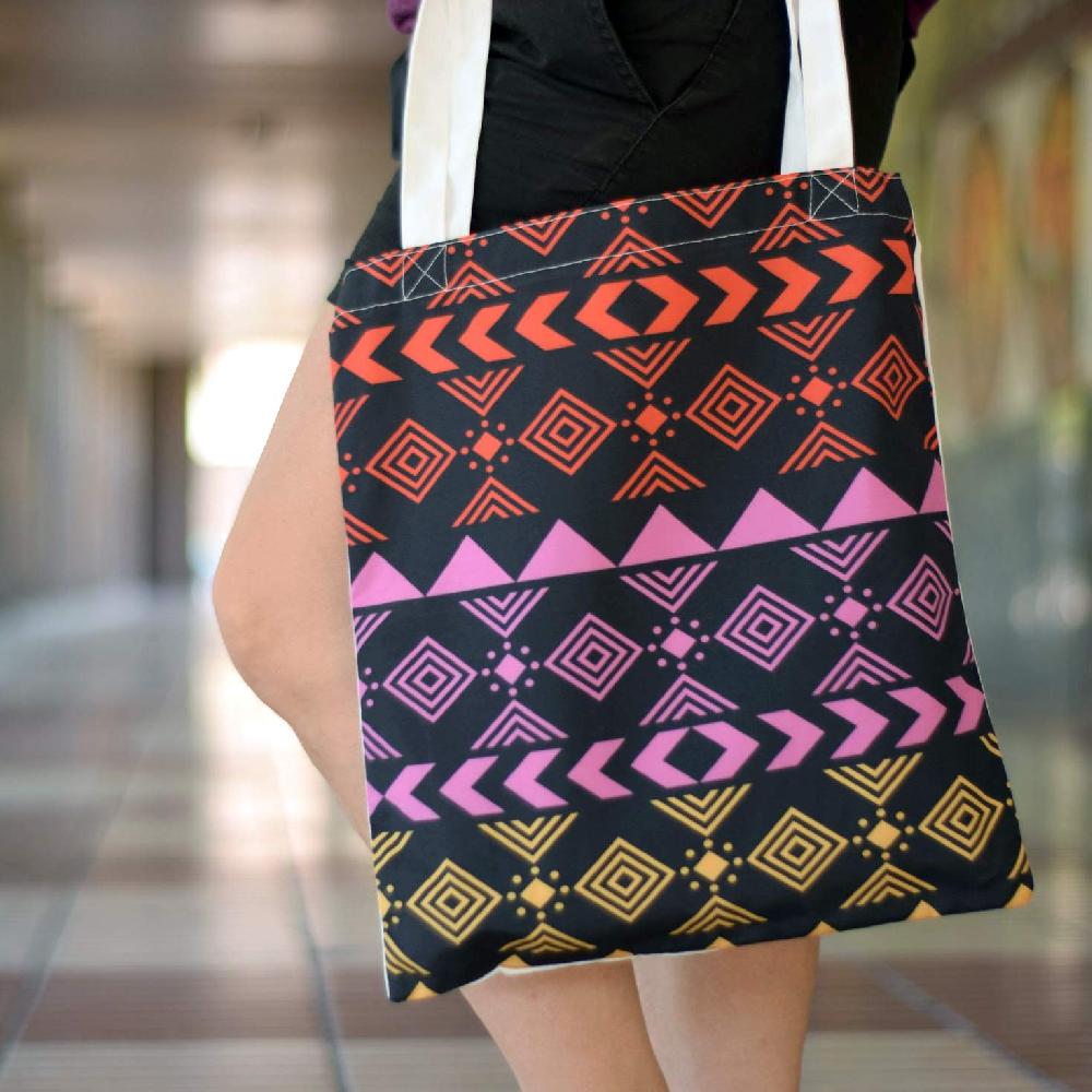 nacnic Bolsa Tote de tela | Diseño Geométrico Fluorescente | Tote Bag con asas largas multiusos reutilizable y ecológica