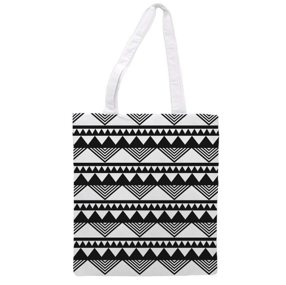 Nacnic Bolsa Tote De Tela | Diseño Geométrico Triángulos Blanco Y Negro | Tote Bag Con Asas Largas Multiusos Reutilizable Y Ecológica