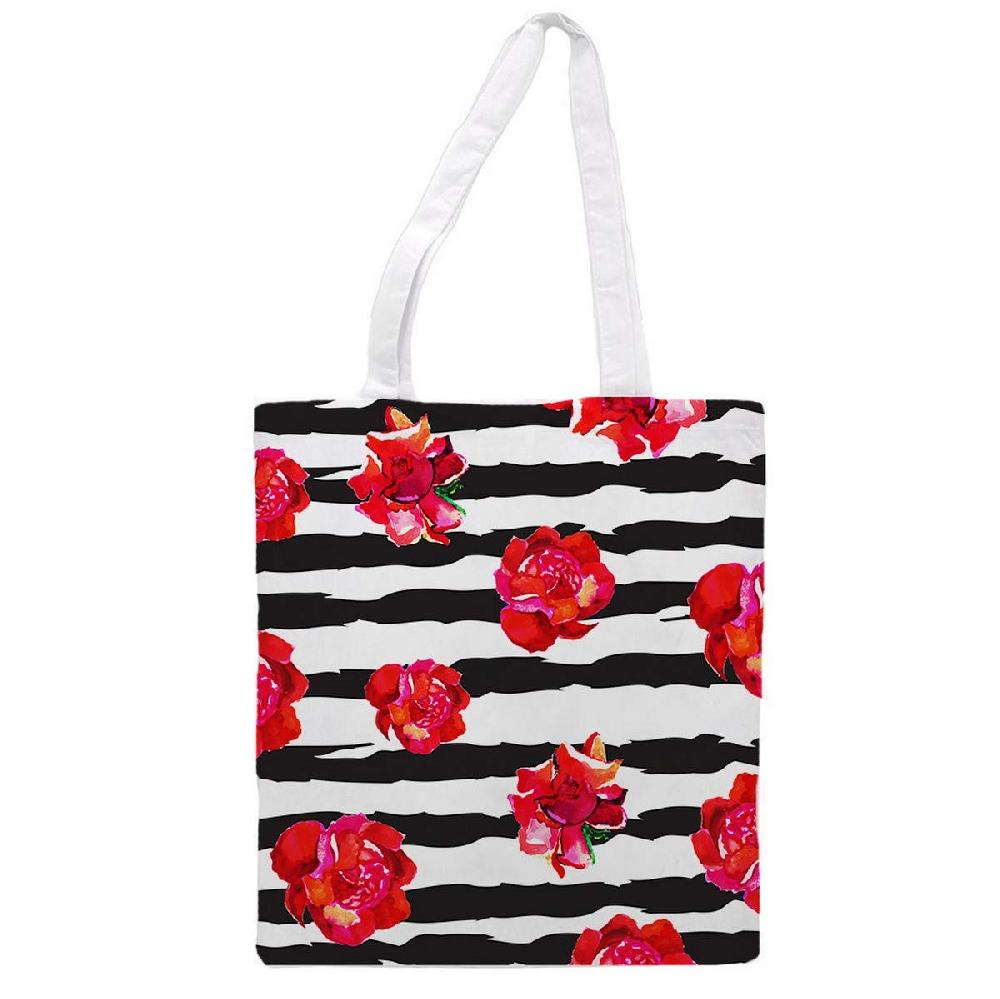 Nacnic Bolsa Tote De Tela | Diseño Rosas Rojas | Bolso Con Asas Largas Multiusos Reutilizable Y Ecológica