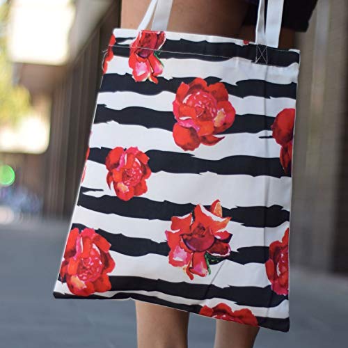 nacnic Bolsa Tote de tela | Diseño Rosas Rojas | Bolso con asas largas multiusos reutilizable y ecológica