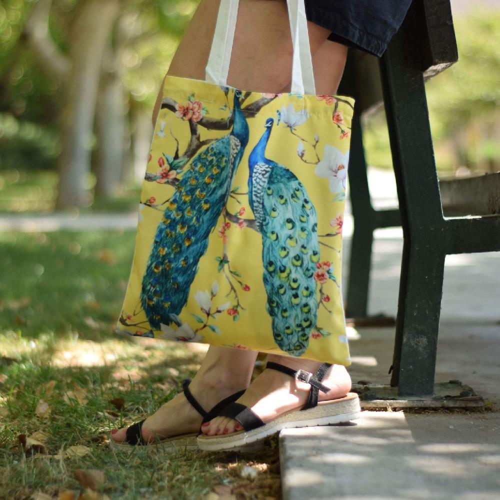 nacnic Bolsa tote de tela PAVOS REALES LLENOS DE COLOR. Bandolera multiusos. Bolso de mano. Bolsa tote reutilizable