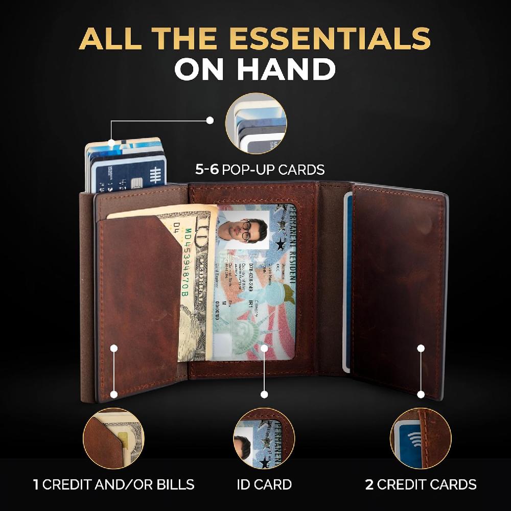 Nacnic Cartera Desplegable De Piel Auténtica Para Hombre. Portatarjetas De Crédito Con Bloqueo RFID Para Hombre. Carteras Ridge Para Hombre Con Ventana De Identificación. Delgada Minimalista