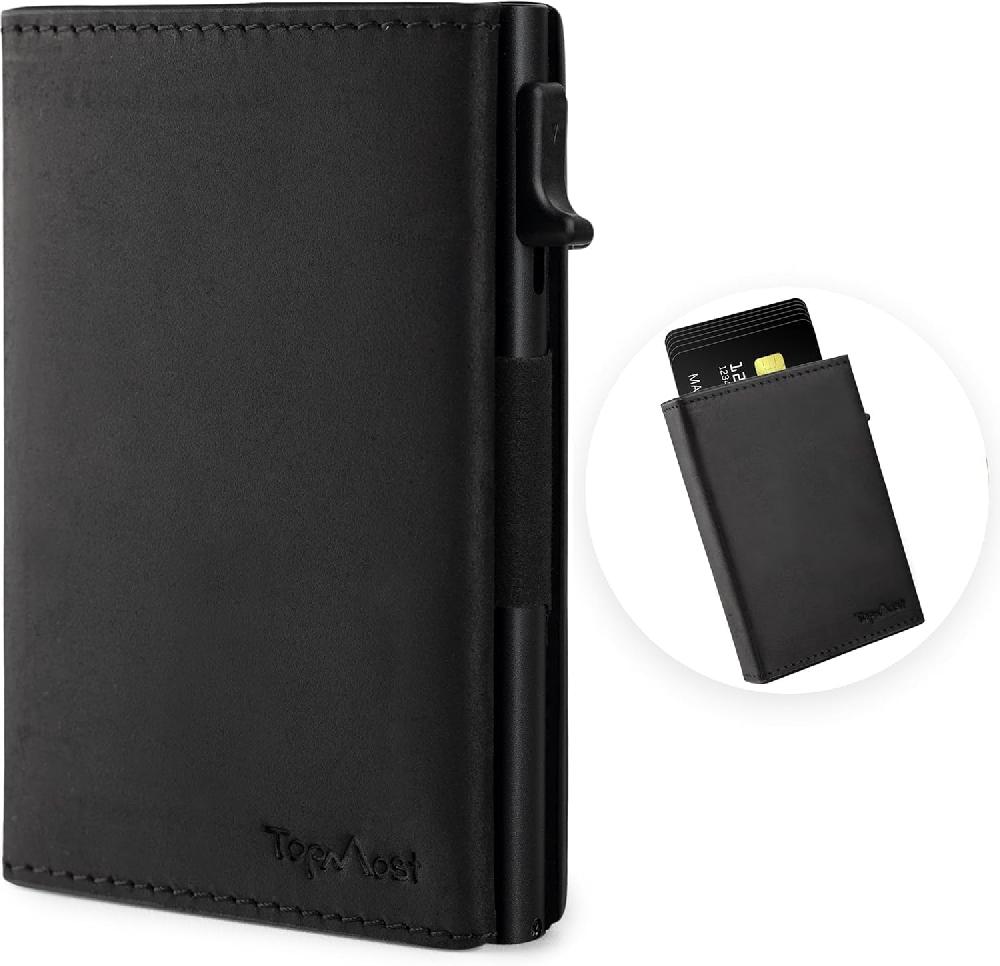 nacnic Cartera desplegable de piel auténtica para hombre. Portatarjetas de crédito con bloqueo RFID para hombre. Carteras Ridge para hombre con ventana de identificación. Delgada minimalista