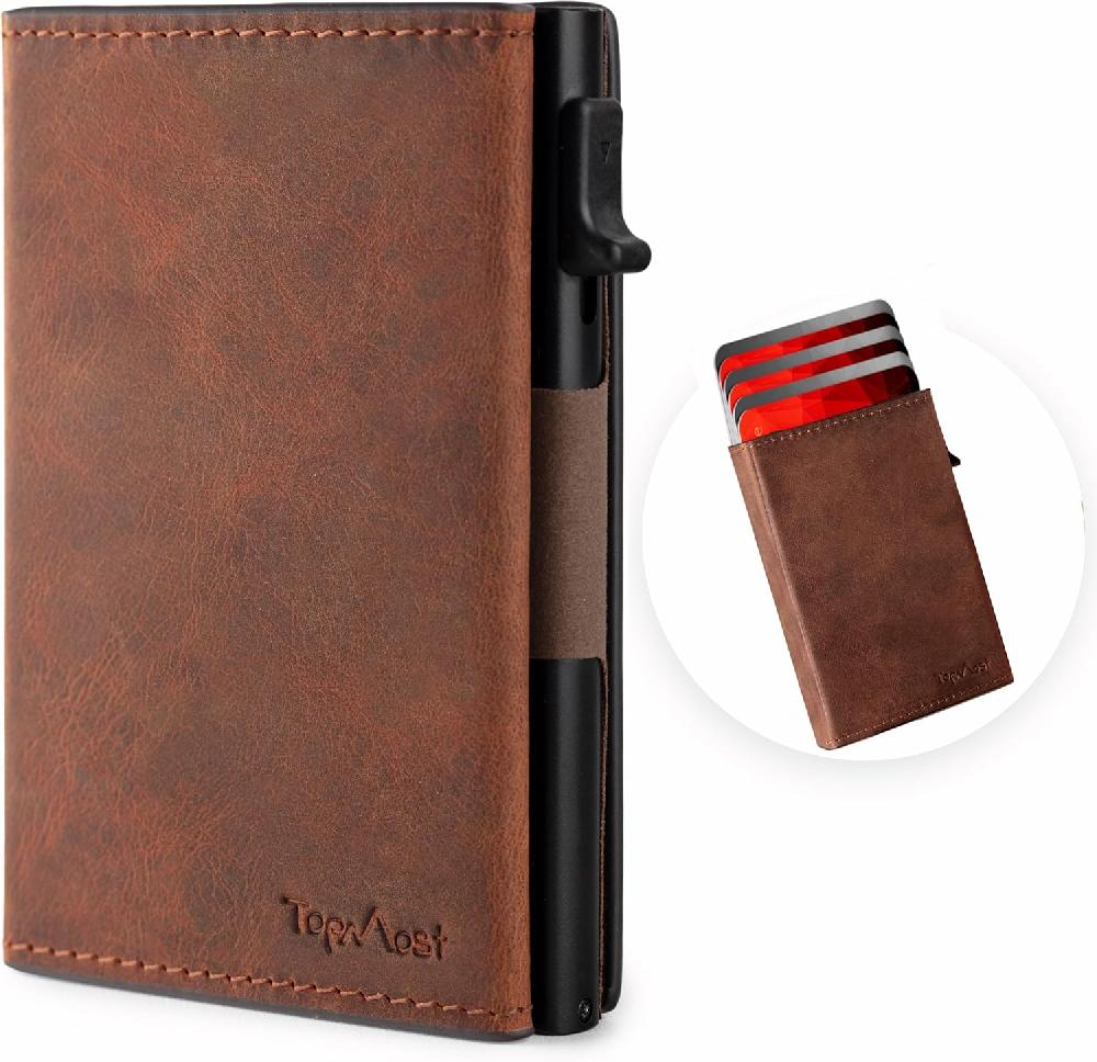 nacnic Cartera desplegable de piel auténtica para hombre. Portatarjetas de crédito con bloqueo RFID para hombre. Carteras Ridge para hombre con ventana de identificación. Delgada minimalista