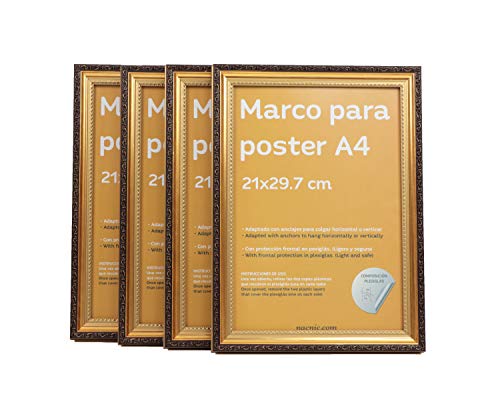 nacnic Conjunto de 4 Marcos Dorados con Filigrana para Fotos y Dibujos