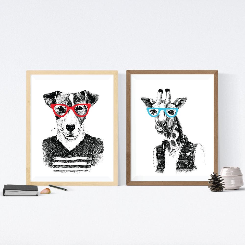 nacnic Conjunto de dos Láminas de Animales Ilustrados Nacnic