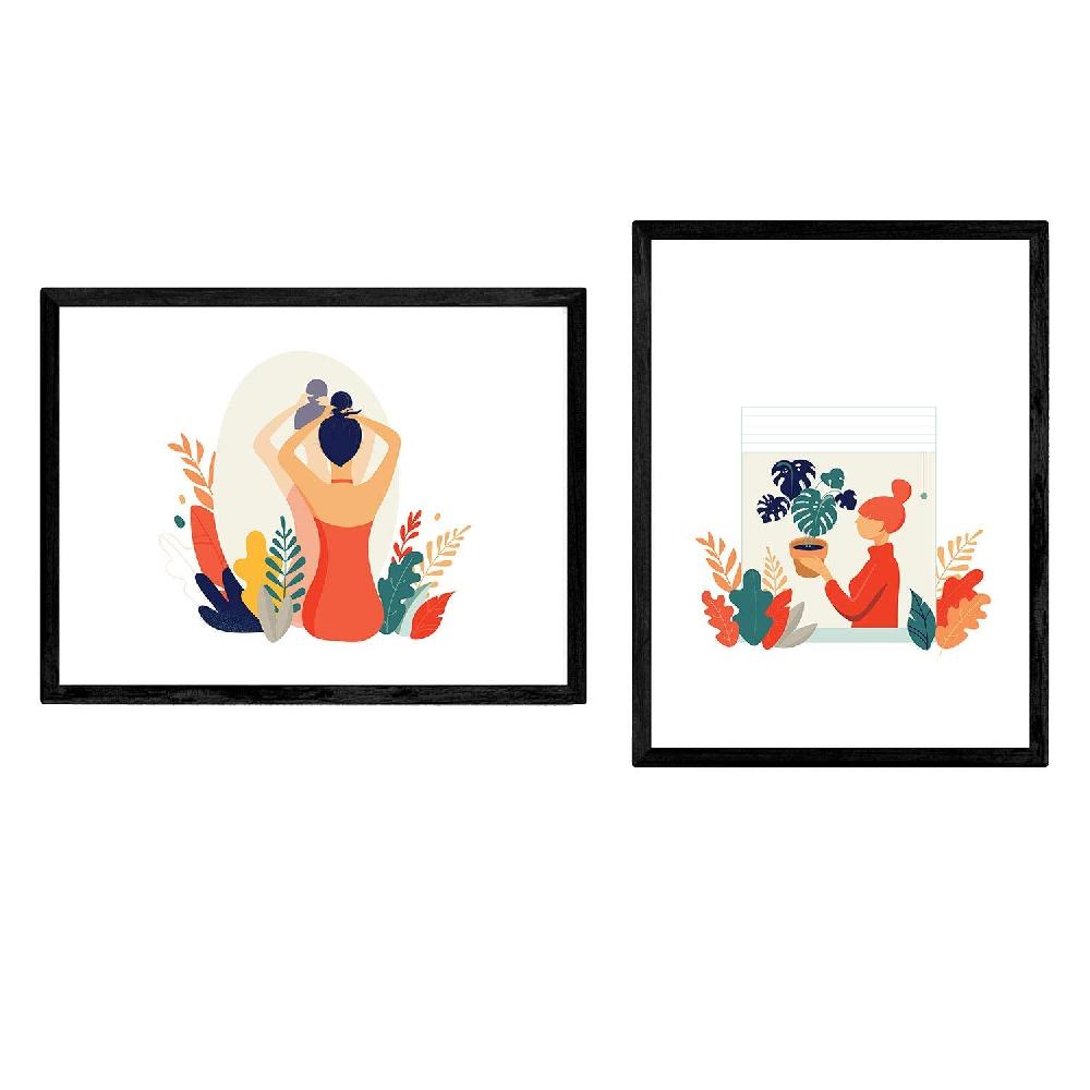 nacnic Conjunto de láminas de mujeres y plantas en casa