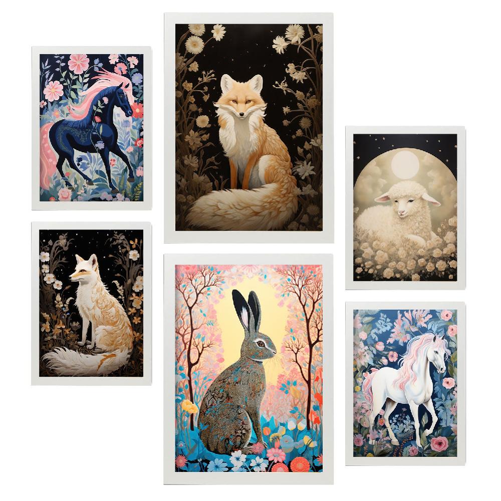 Nacnic Conjunto Nacnic De 6 Láminas De Animales Con Flores