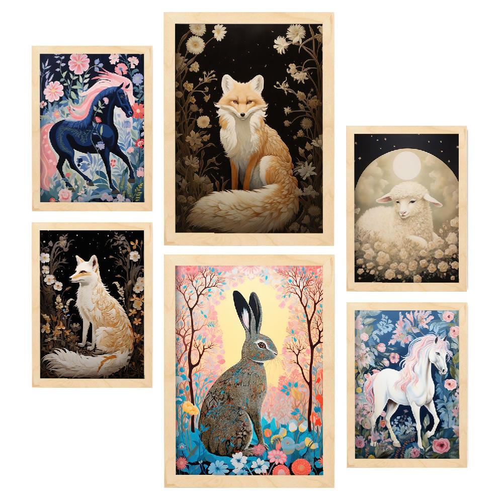 Nacnic Conjunto Nacnic De 6 Láminas De Animales Con Flores