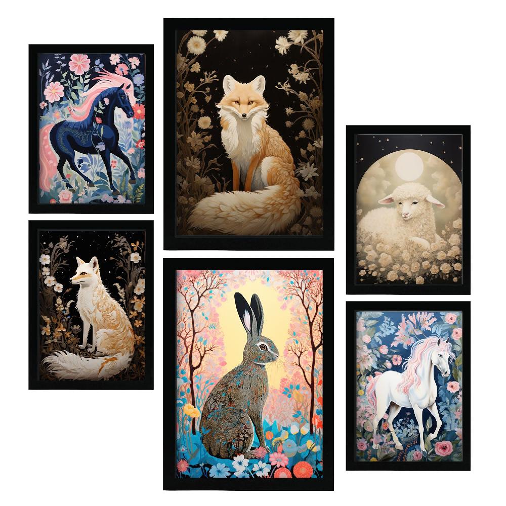 Nacnic Conjunto Nacnic De 6 Láminas De Animales Con Flores