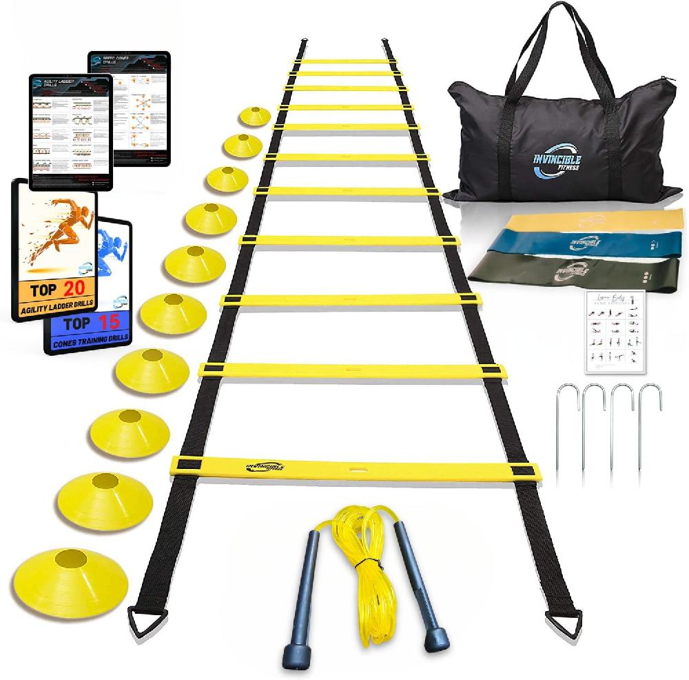 nacnic Escalera de agilidad Set 11 peldaños duradero Materiales portátil bolsa de transporte incluye 4 piquetas de metal + Bonus: 2 5 "Lacrosse masaje pelota Por Invencible Fitness