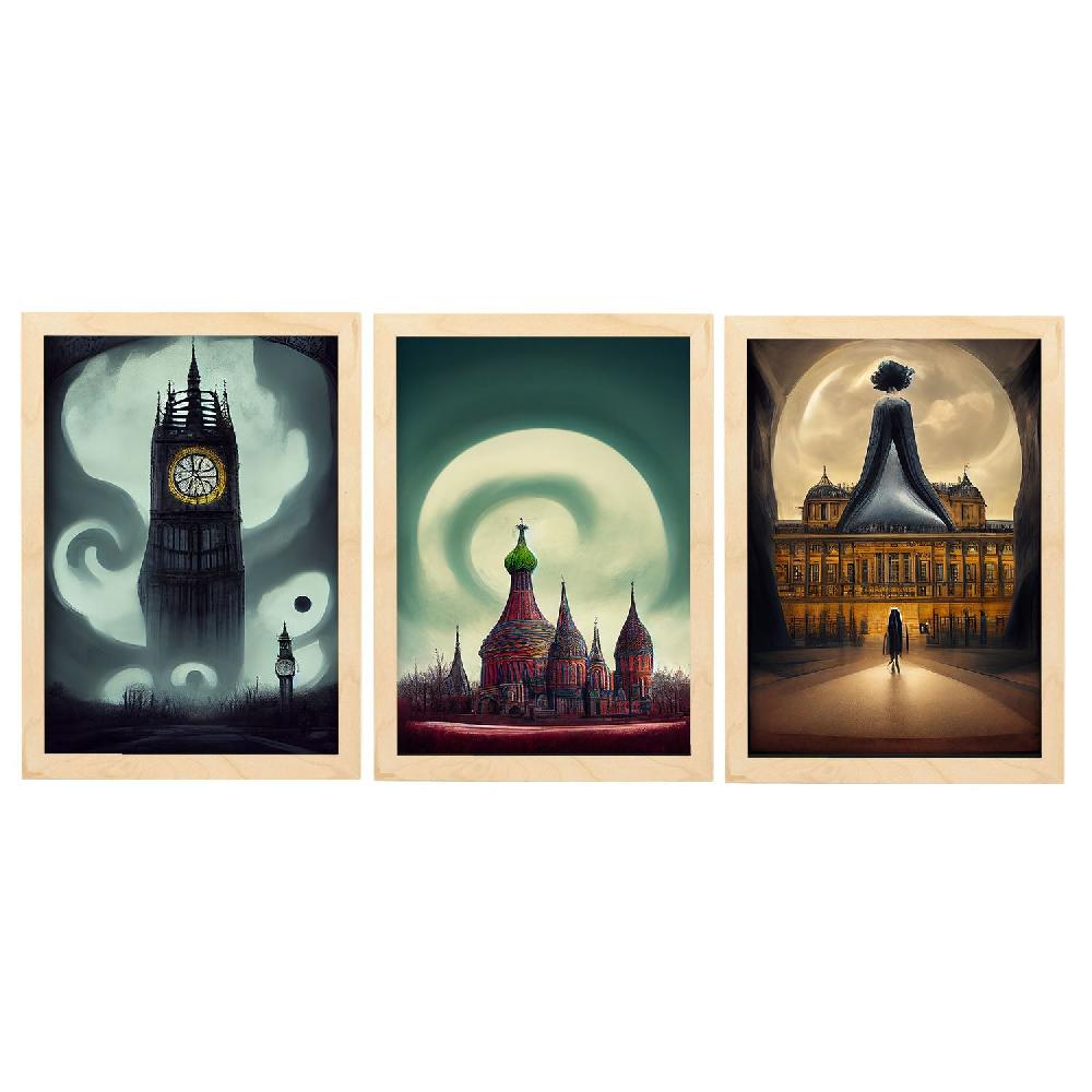 Nacnic Ilustraciones De Monumentos Y Ciudades Al Estilo Burton Láminas De Colección Set 9