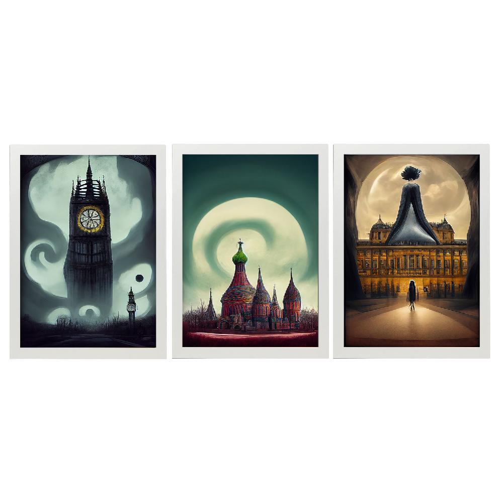 Nacnic Ilustraciones De Monumentos Y Ciudades Al Estilo Burton Láminas De Colección Set 9