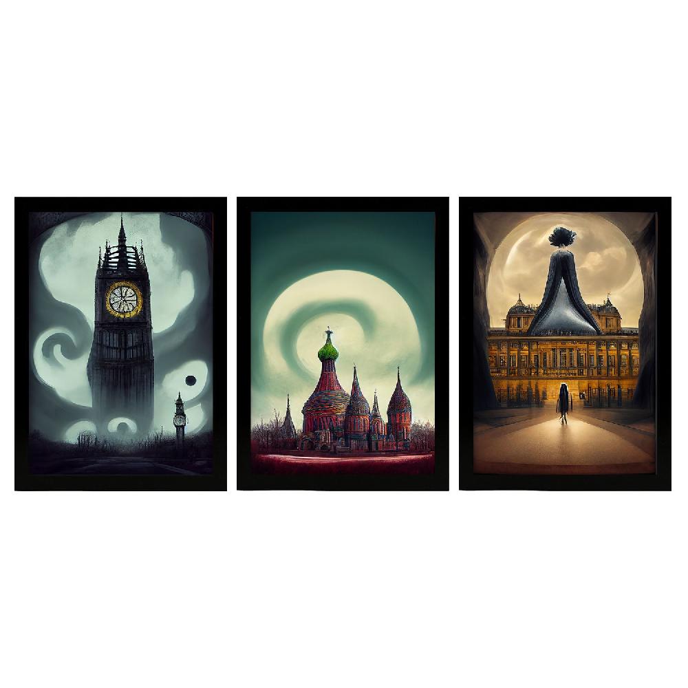 nacnic Ilustraciones de Monumentos y Ciudades al Estilo Burton Láminas de Colección Set 9