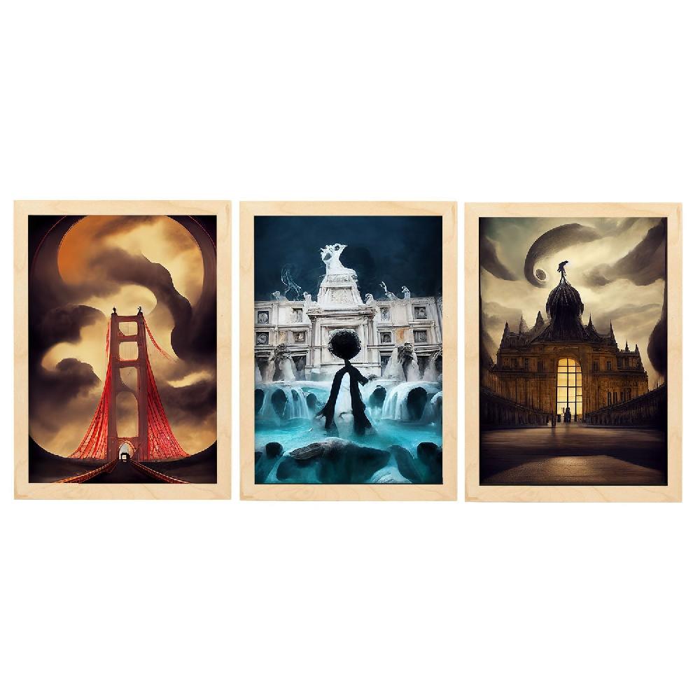 Nacnic Ilustraciones De Monumentos Y Ciudades Estilo Burton Set Colección 5 Láminas