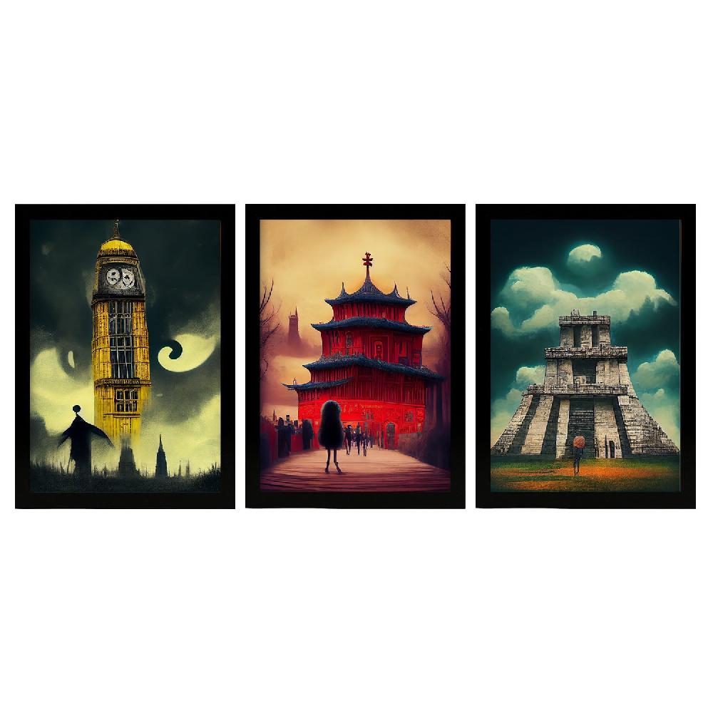 nacnic Ilustraciones de Monumentos y Ciudades estilo Burton Colección de 8 Láminas para Diseño de Interiores y Decoración