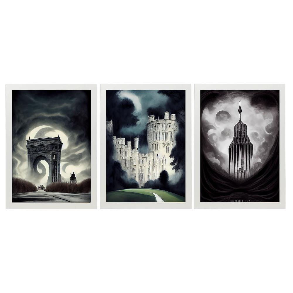 Nacnic Ilustraciones Góticas De Monumentos Y Ciudades Estilo Burton Colección Set 2 - Láminas