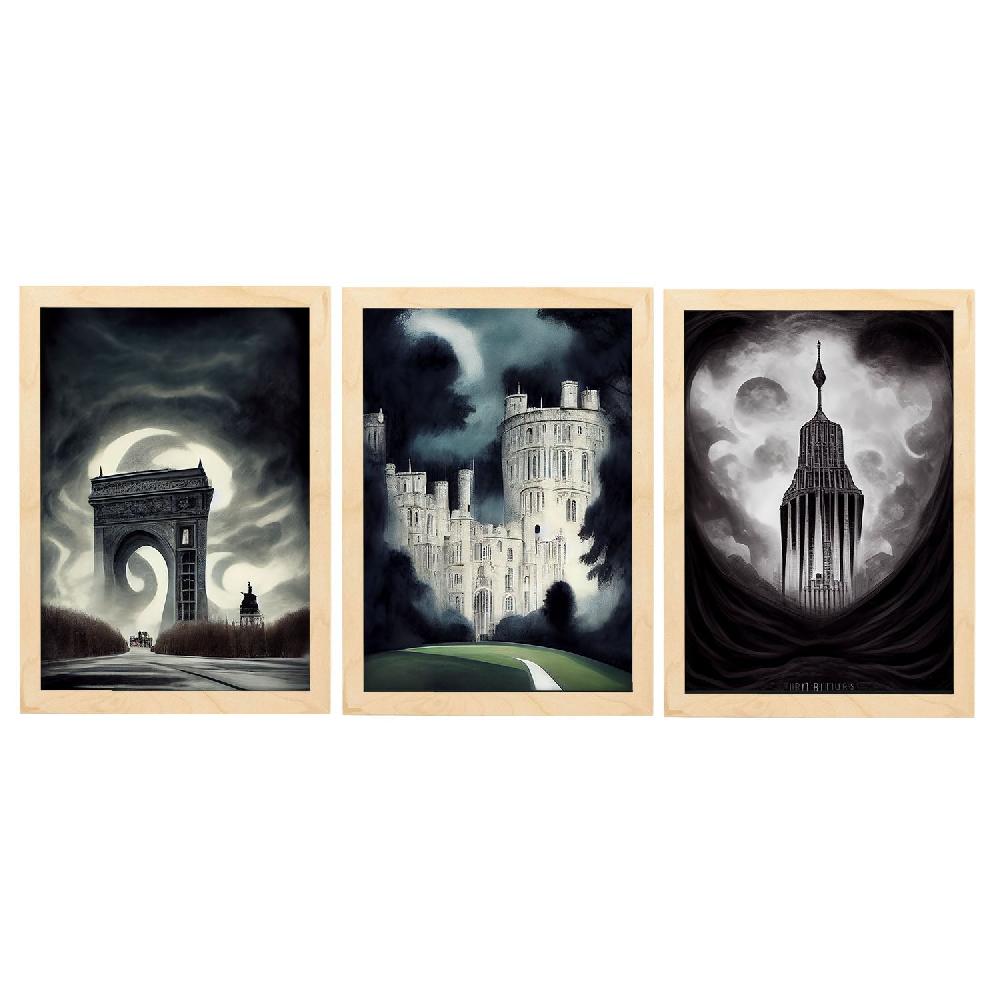 Nacnic Ilustraciones Góticas De Monumentos Y Ciudades Estilo Burton Colección Set 2 - Láminas