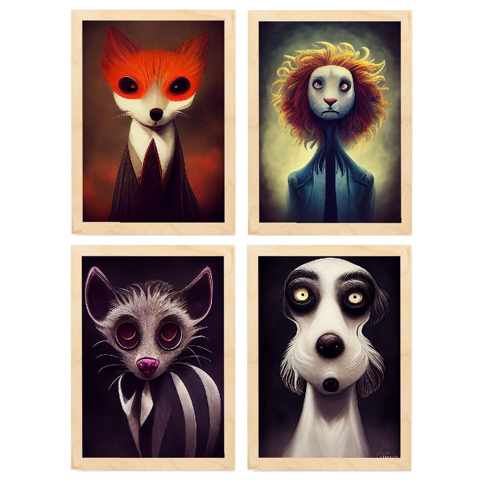 Nacnic Ilustraciones Y Láminas De Animales Estilo Burton Para Decoración Interior