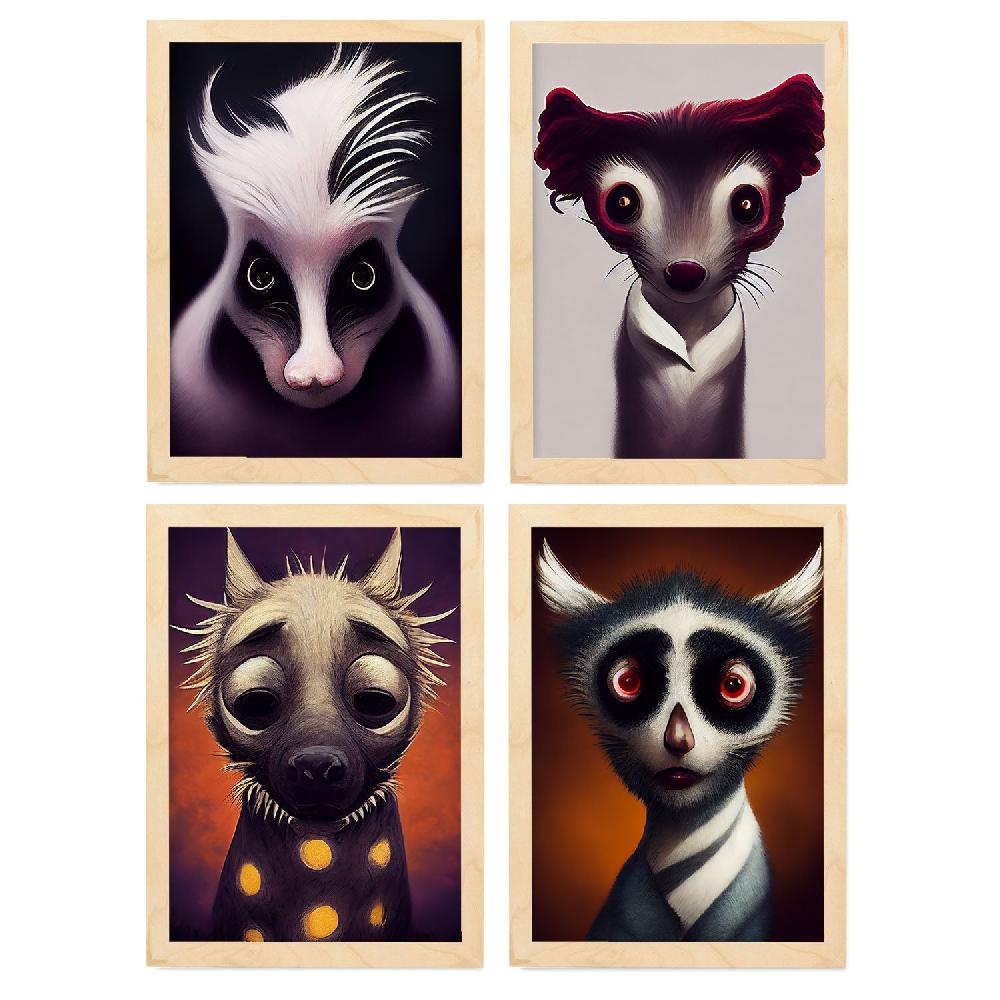 Nacnic Ilustraciones Y Láminas De Animales Estilo Burton Colección Set 2