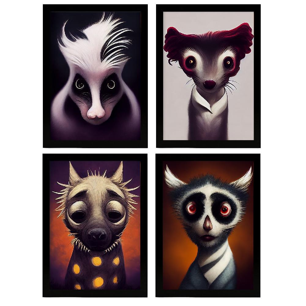 nacnic Ilustraciones y Láminas de Animales Estilo Burton Colección Set 2