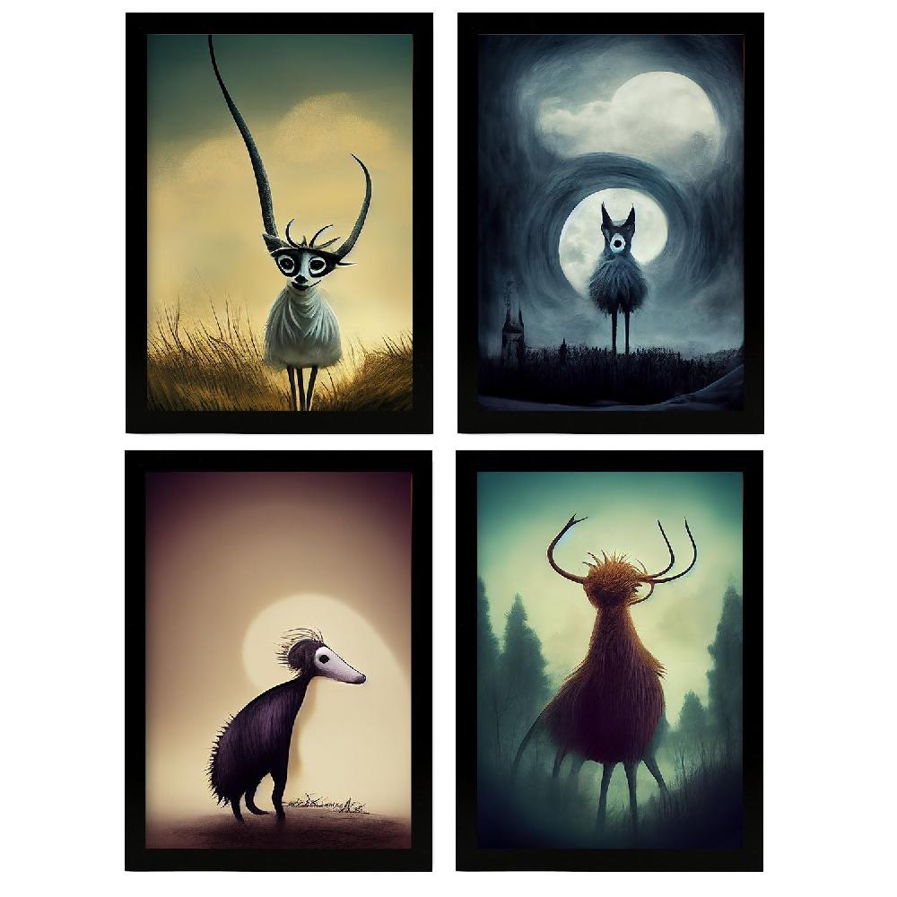 nacnic Ilustraciones y Láminas de Animales estilo Burton Colección 1