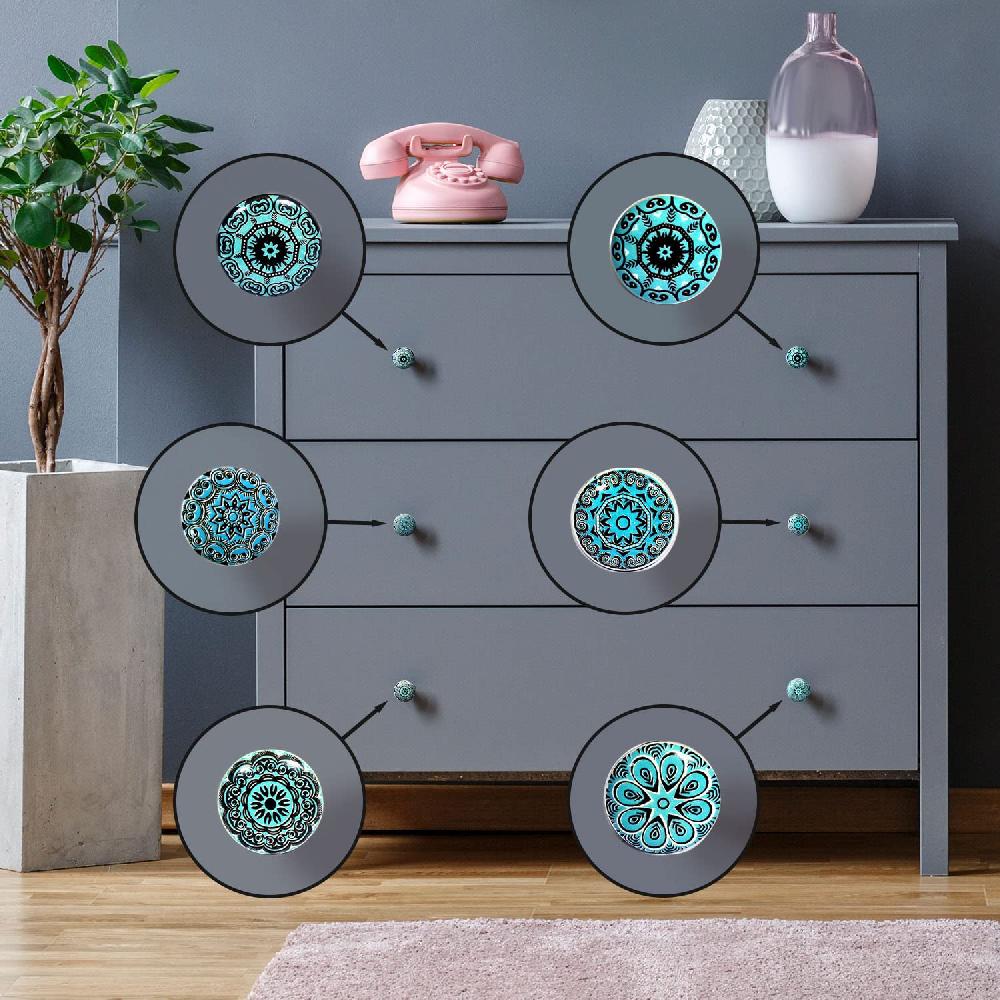 Nacnic Juego De 10 Pomos Tiradores De Cerámica Con Diseños Florales En Aguamarina