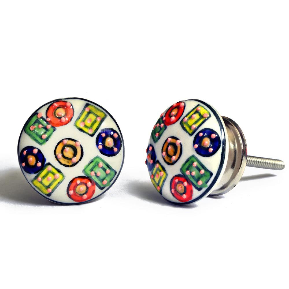 Nacnic Juego De 10 Pomos Tiradores De Cerámica Con Diseño De Flores Y Puntos De Colores Para Muebles Y Habitaciones