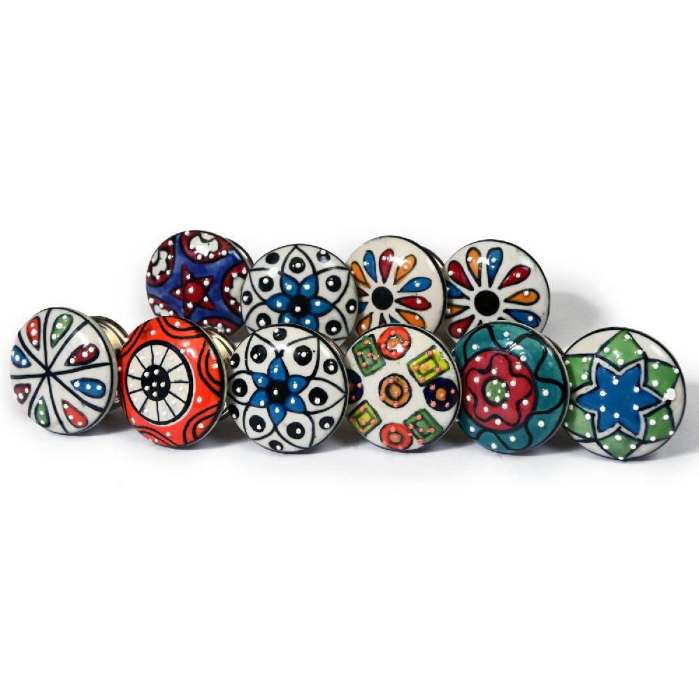 nacnic Juego de 10 pomos tiradores de cerámica con diseño de flores y puntos de colores para muebles y habitaciones