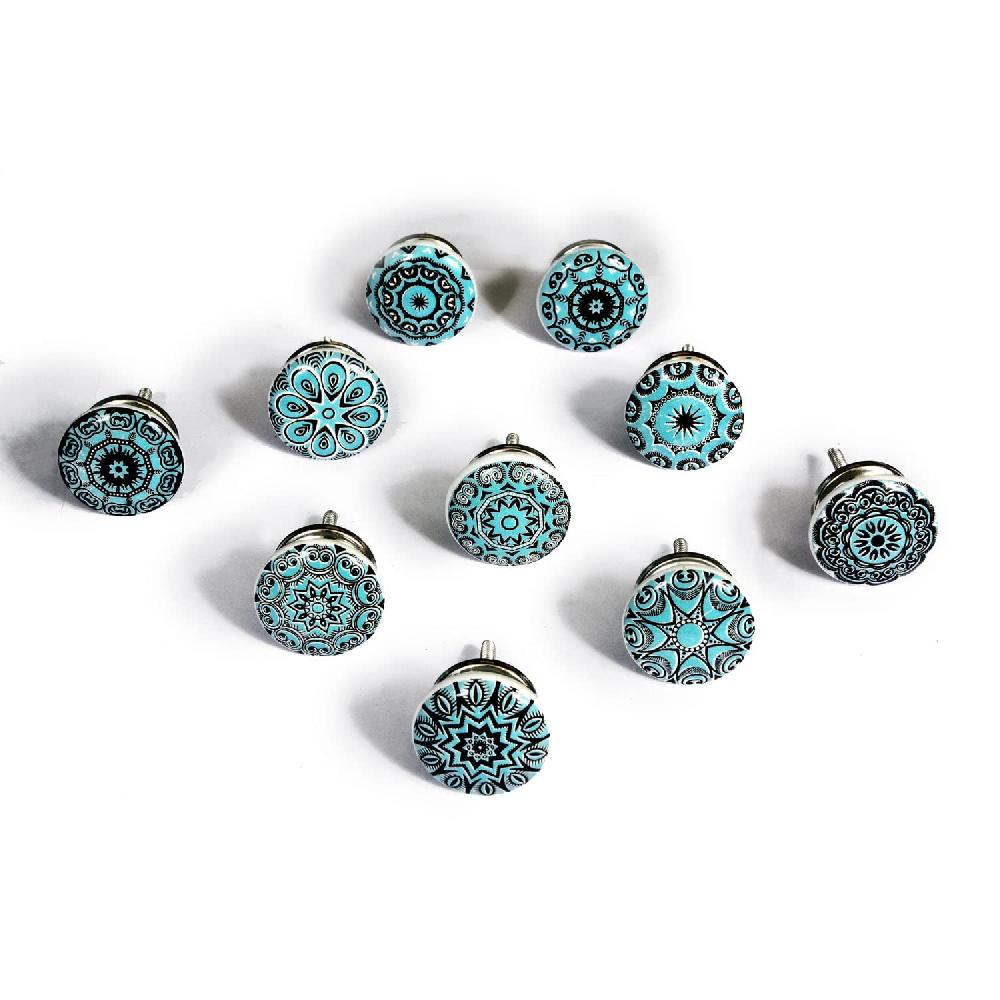 nacnic Juego de 10 pomos tiradores de cerámica con diseños florales en aguamarina