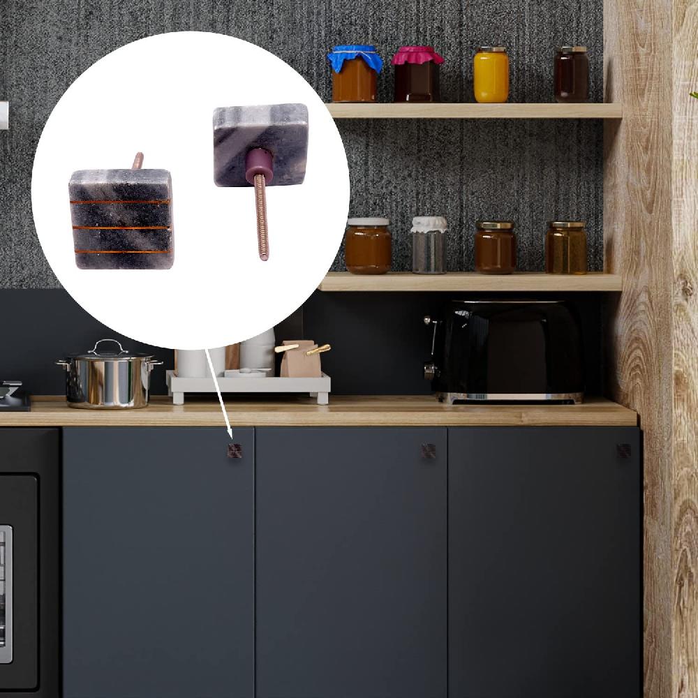 Nacnic Juego De 6 Pomos Tiradores De Piedra Cuadrados Con Líneas Doradas Para Cocina Y Baño