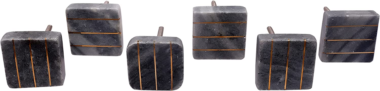 nacnic Juego de 6 pomos tiradores de piedra cuadrados con líneas doradas para cocina y baño