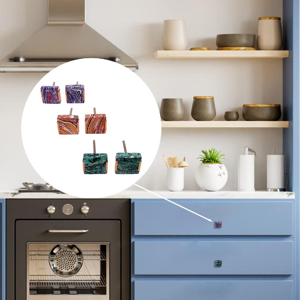 Nacnic Juego De 6 Pomos Tiradores De Piedra Cuadrados En Tonos Turquesa Tierra Y Azul Para Muebles Y Cocina