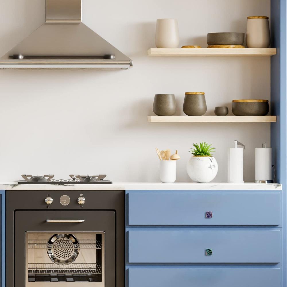 Nacnic Juego De 6 Pomos Tiradores De Piedra Cuadrados En Tonos Turquesa Tierra Y Azul Para Muebles Y Cocina