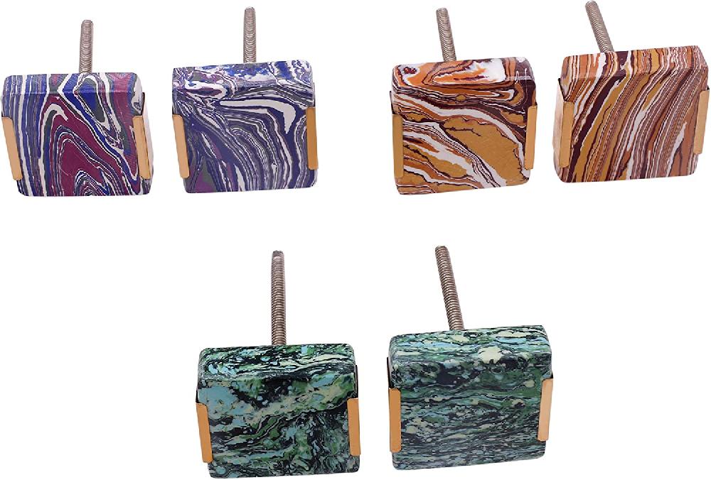 nacnic Juego de 6 pomos tiradores de piedra cuadrados en tonos turquesa tierra y azul para muebles y cocina