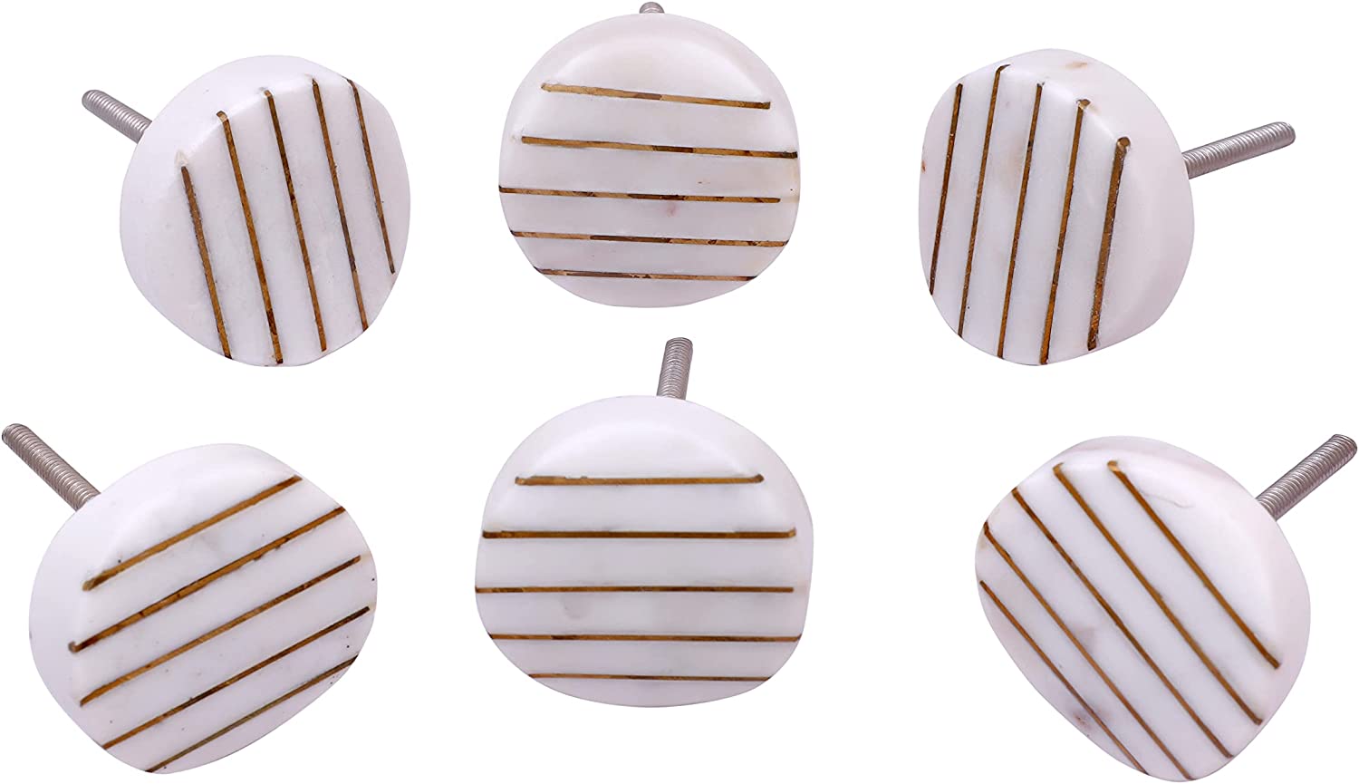 nacnic Juego de 6 pomos tiradores de piedra redondos con metal dorado para armarios y cajones