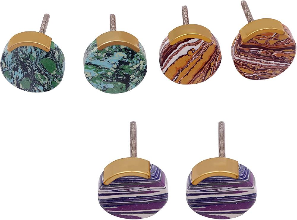 Nacnic Juego De 6 Pomos Tiradores De Piedra Redondos En Turquesa Tierra Y Azul Para Muebles Y Armarios