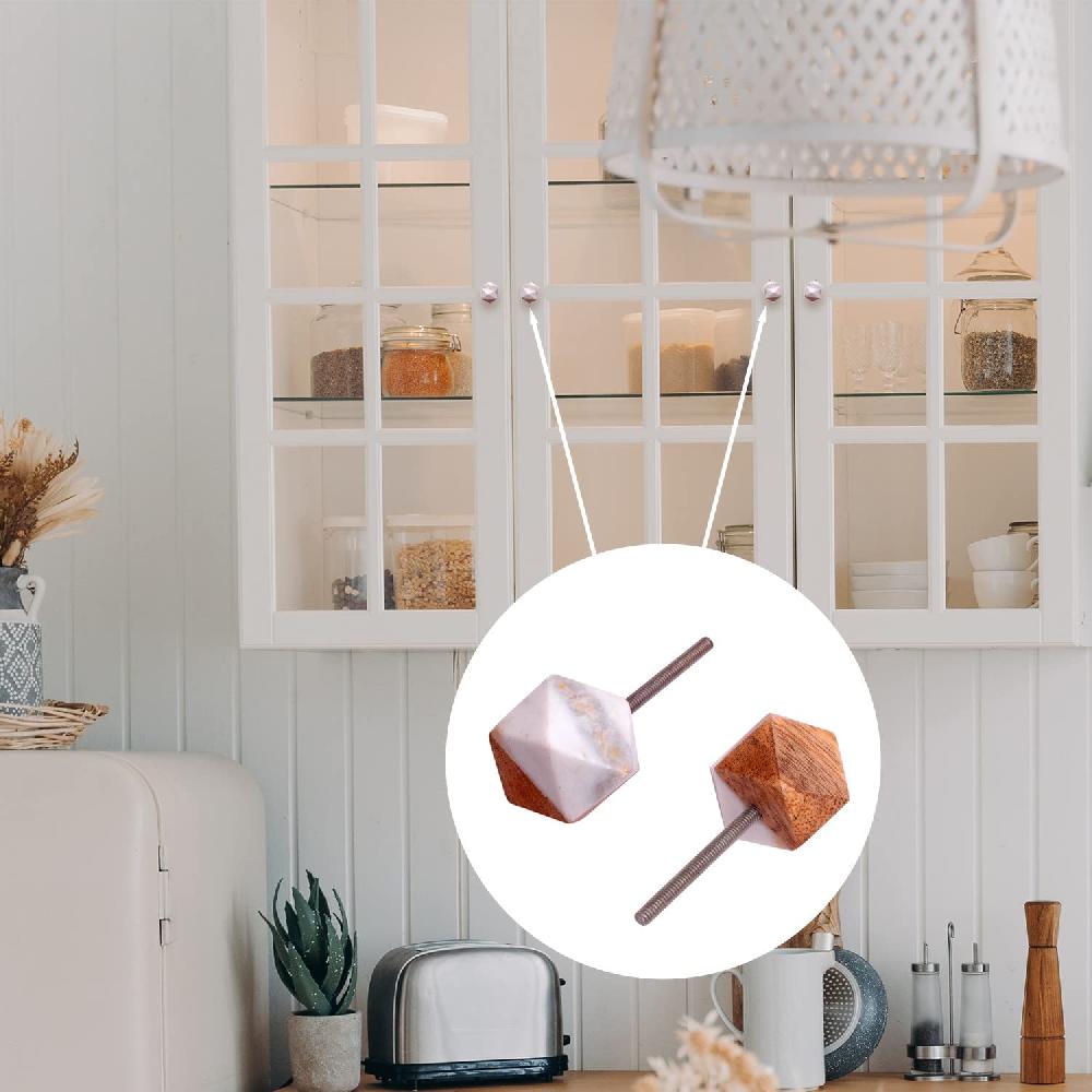 Nacnic Juego De 6 Pomos Tiradores De Piedra Y Madera Poliedro En Tono Hueso Para Muebles Y Habitaciones