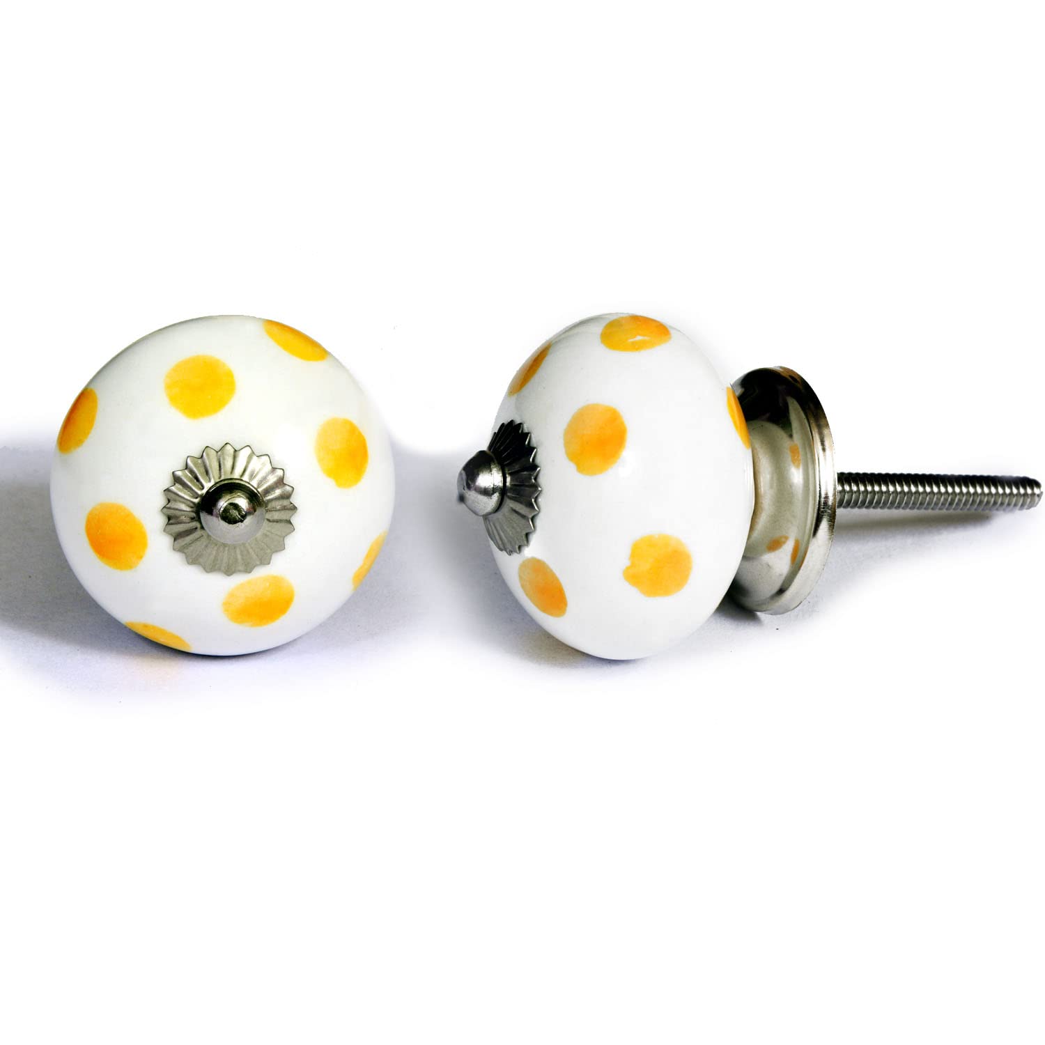 Nacnic Juego De 8 Pomos Tiradores De Cerámica En Amarillo Y Blanco Para Armarios Y Baño